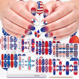DANNEASY 8 Sheets 4th of July Independence Day Nail Polish Stickers Full Nail Wraps for Women Self Adhesive Nail Polish Strips Fingernail Sticker Stick on Nails with Nail File, Cuticle Stick