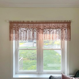 Tokenhigh Macrame Wall Hanging Tapestry Boho Chic Home Decor, Handmade Woven Macrame Tapestry, Room Divider, Macrame Curtains, Door Curtain for Wedding, 110 cm x 55 cm (Red)