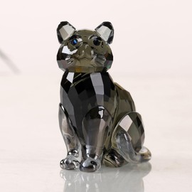 Crystal Cat Realistic Animal Kitten Art Figure Collection Table Decoration Statue Home Decoration (Black)
