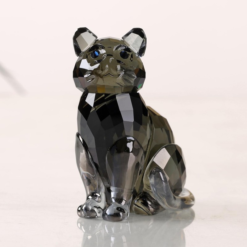 Crystal Cat Realistic Animal Kitten Art Figure Collection Table Decoration
