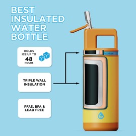 GROSCHE Alpine Flip n' Sip 16oz Insulated Kids Water Bottle - Stainless Steel, Leakproof Flask with Straw - Perfect for Gym, Travel & Outdoor Use - Keeps Water Cold upto 60 hrs - Sandcastle Yellow