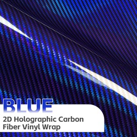 Lypumso 2D Holographic Carbon Fiber Vinyl Wrap, High Gloss Blue Rainbow Chrome Wrapping Vinyl Film with Air Release Technology Self Adhesive DIY Paint Replacement Wrap Roll 1ft x 5ft
