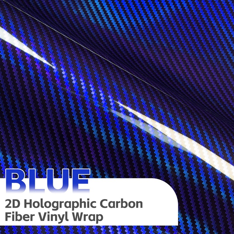 Lypumso 2D Holographic Carbon Fiber Vinyl Wrap, High Gloss Blue