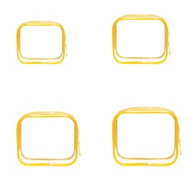 4 PCS Yellow Travel Toiletries Bags Clear Makeup Bags PVC Portable Travel Toiletries Bag for Bathroom, Vacation, 4 Sizes