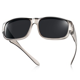 TINHAO Polarised Fit Over Sunglasses for Men Women Wrap Around Over Glasses Sunglasses with UV 400 Protection(Glossy grey frame/black lens)