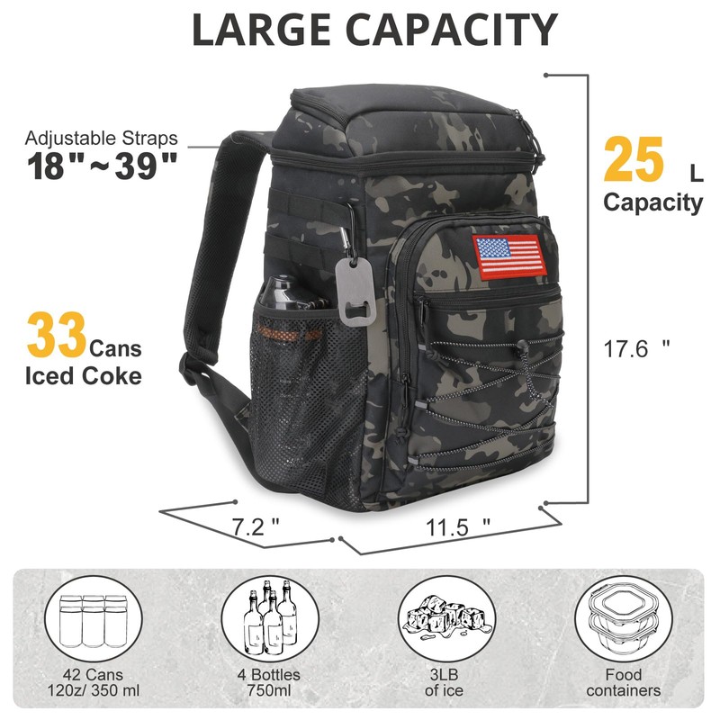 Tactical Backpack Cooler, 25L Cooler Backpack Insulated Leak-Proof, Heavy Duty
