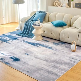 OIGAE Modern Abstract Area Rug 5x7 - Soft Durable Low-Pile Machine Washable Rug with Non-Slip Backing, Stain Resistant for Living Room, Bedroom, Dining Room, and High-Traffic Areas, Blue/Grey