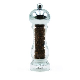 Bisetti Capri Clear Acrylic Pepper Mill, Chrome Finish To Head With Adjustable Grinder,16.5 cm / 6.5 Inch