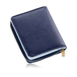 Mura's Goat Leather, Saffiano Leather, Women's, Bi-Color, Bi-Color, Anti-Skimming, navy/light blue