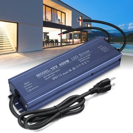 LED Driver 12V, BRIMETI LED Power Supply 400W Waterproof IP67 Transformer Adapter 110V AC to 12V DC Converter Low Voltage Output with 3-Prong Plug 3.3 Feet Cable for Outdoor LED Light Strip, 33,3 Amp