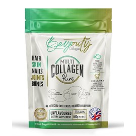 Pure Bovine & Marine Multi Collagen Peptides Powder, 77 Servings, Unflavoured, Type I II III X Peptides, 500g, Hydrolysed, Halal Certified, for Skin, Nails, Joints & Gut Health, BeYouty Collagen