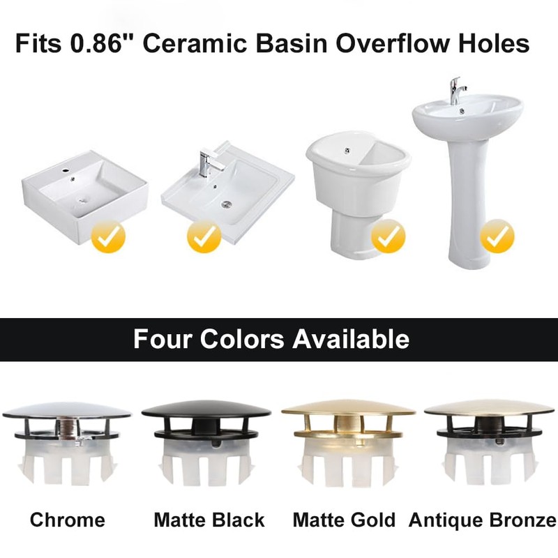 DEAKYNE Sink Overflow Ring Chrome Bathroom Sink Overflow Cover Brass