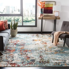 Safavieh Madison Collection MAD471F Modern Abstract Area Rug, 9' x 12', Grey / Blue