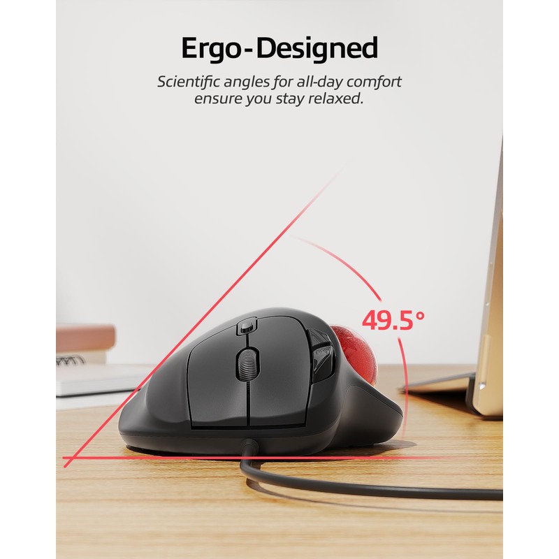 Nulea M509 Trackball Mouse Wired, Ergonomic Design, Easy Thumb Control,