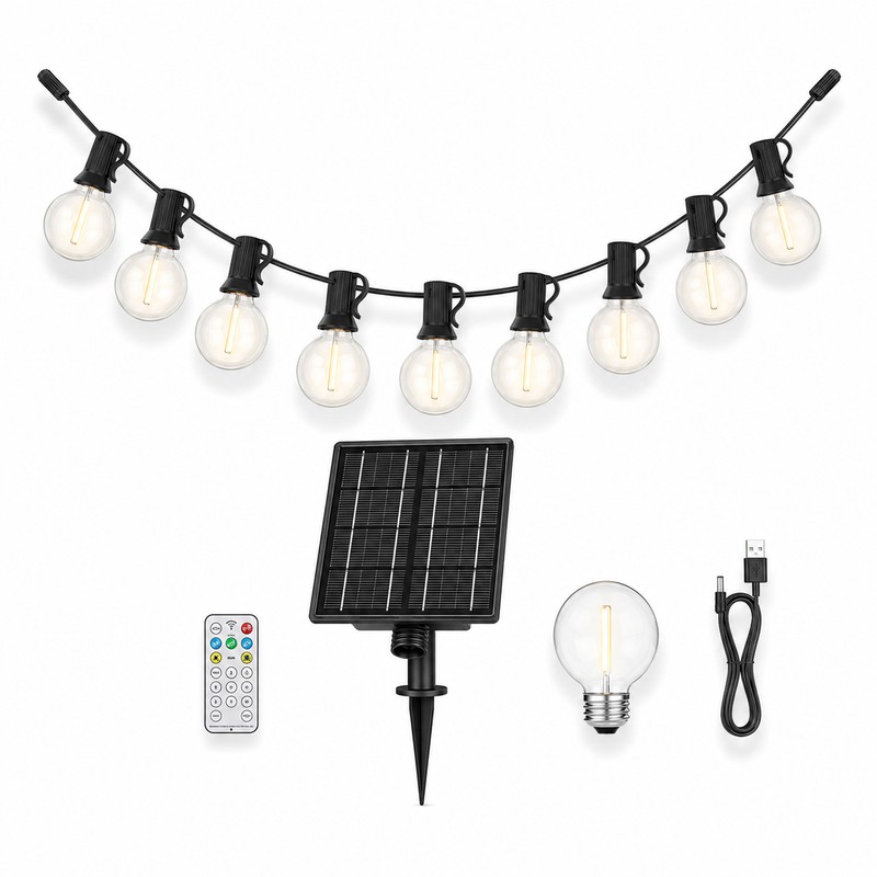 33ft Solar String Lights with 10H Auto On/Off Sensor, Warm