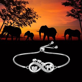 Fenthring Elephant Bracelet Sterling Silver Mothers Day Heart Infinity Elephant Bracelets for Women Mom Adjustable Womens