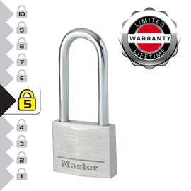 Master Lock 9140EURDLH Key Padlock in Aluminium with Long Shackle, Grey, 4 x 8.9 x 1.3 cm
