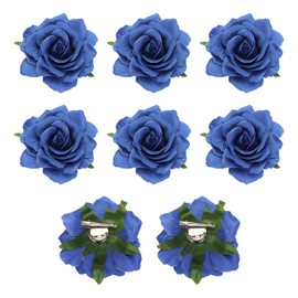 MECCANIXITY 8 Pcs Rose Flower Hair Clips 4 Inch Flower Hair Pins Flower Brooch for Women Hair Accessories Blue