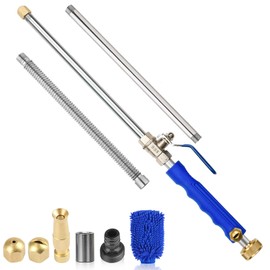Yiliaw High Pressure Power Washer Wand Watering Sprayer Cleaning 38 Inch Hydro Jet Water Hose Nozzle Flexible Wand Lance for Gutter Patio Car Pet Window Cleaning Tool (Blue)