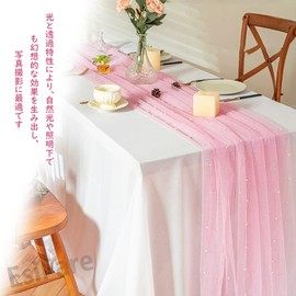 EsiFare Pearl Tulle Table Runner, Tablecloth, Gauze, Stylish, Sheer Gauze Table Runner, Decorative Fabric, Sheer, Translucent, Bohemian Style, Dining Decoration, Home Decoration, DIY, Birthday