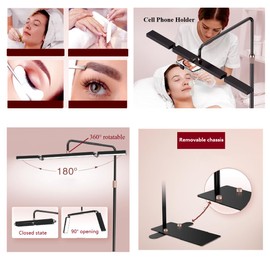 CNCEST LED Floor Lash Lamp,360 ° Rotatable Foldable Half Moon Lamp for Lash Extension,57.1-70.87" Adjustable Height,Light for Beauty Skincare Lashes Eyebrows Filming Content Creation (Black)