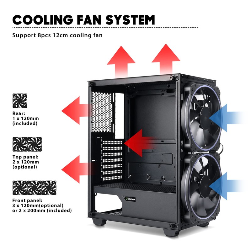 Gaming Case Mid-Tower with Tempered Glass Side Panel, 2x200mm ARGB