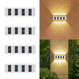 ASLIDECOR Solar Lights Up Down 4 Pack, Waterproof Led Fence Lighting,Warm White Solar Deck Light for Outside House Yard Patio Porch (Cool White)
