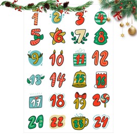 Christmas Advent Countdown Stickers, 1-24 Numbers Christmas Food Packaging Bag Decals, Holiday Countdown Sealing Decals For Home Use