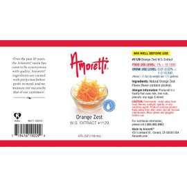 Amoretti - Orange Zest Extract Water Soluble 2 oz - Highly Concentrated & Perfect For Pastry, Savory, Brewing, and more, Preservative Free, Vegan, Kosher Pareve, Keto Friendly