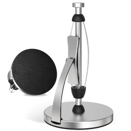 VEHHE Paper Towel Holder Countertop, One-Handed Tear, Stainless Steel, Stand Paper Towel Holder with Spring Activated Arm & Non Slip Weighted Base, for Kitchen Bathroom (Silver)