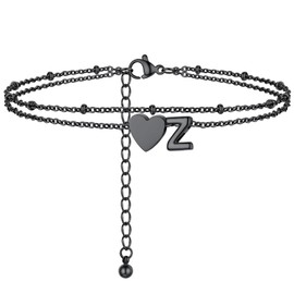 Dainty Heart Anklets for Women Black Ankle Bracelet Beach Foot Jewelry Alphabet Z Anklet with Initials