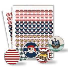 Pirate Treasure Map Birthday Kiss Sticker Labels for Kids, 300 Party Circle Sticker Sized 0.75” for Chocolate Kisses by AmandaCreation, Great for Party Favors, Treats, Envelope Seals & Goodie Bags