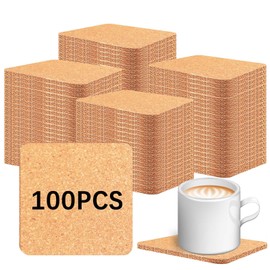 100 PCS Cork Coasters Bulk, Blank Square Cork Coasters DIY Crafts, Non-Slip Heat-Resistant Reusable Coffee Coaster, Suitable for Home Desktop Decoration