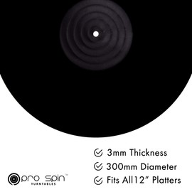 PRO SPIN Black Acrylic Turntable Mat - Platter Slipmat for 12" Vinyl Vintage Record Player - Antistatic Cover, Reduces Noise & Sounds from Static & Dust - Tighter Bass Quality, Record Player Mat