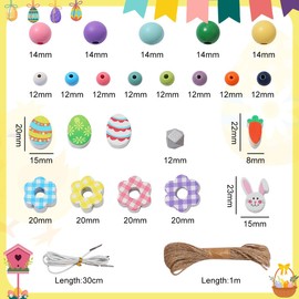 RACIOCK 315 Pcs Easter Wood Beads Colorful Round Craft Bead Rabbits Egg Carrot Wood Bead with Make Bracelets with Colored Wood Beads for Easter Home DIY Crafts Spring Garland Supplies Party Decors
