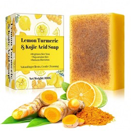 Kurkuma Zitronen Kojic Acid Soap, Natürliche Aufhellende Turmeric Seife, Tiefenreinigend, Feuchtigkeitsspendend Und Peelend, Kurkuma Seife Geeignet Für Empfindliche Haut