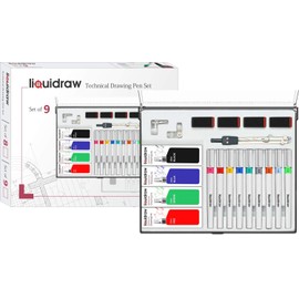 Liquidraw Technical Drawing Pen Set of 9 for Artists, College Set with Pen Station & Inks
