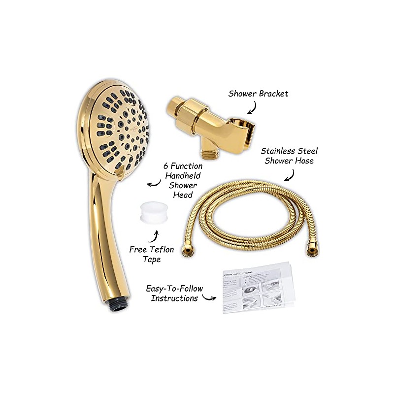 6 Function Handheld Shower Head Kit - High Pressure, Removable