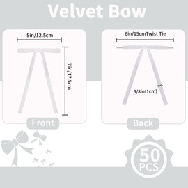 TONIFUL 36 Pack White Glitter Velvet Bows - 5x7 Inch Shiny Bows for Christmas Tree, Wreaths, Gift Wrapping, Crafts, Bouquet, Cakes Decor, Christmas Valentine Party Decoration Supplies(3/8" Width