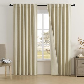 DUALIFE Blackout Curtains 96 Inches Faux Linen Oatmeal Sand Color Curtains for Living Room Neutral Back Tab Pocket Track System Privacy for Bedroom Curtains High Ceiling Curtains 50x96 Inch 8 FT Tall