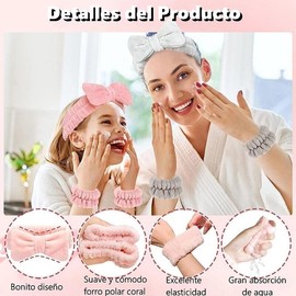 TUMYES Juego de Diademas Spa, Banda Para Cabello, Vellón Coral Suave, Mujeres Spa Facial Maquillaje Lavar Cara Yoga Skincare Headband (Rosa/Blanco)