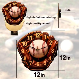 HSAEANZL Glove Wall Clock,Baseball Clock,Brown Leather Design,Battery Operated,Silent Quartz Movement,Vintage Pastoral Style,Clock for Bedroom,Living Room,Bedroom Decorative (12 in)