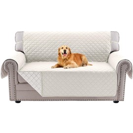 PrinceDeco Couch Cover Washable Reversible Loveseat Sofa Cover Couch Cover for 2 Cushion Couch Furniture Protector with Elastic Straps for Pets Kids Dog Cat(Loveseat 46",Ivory)
