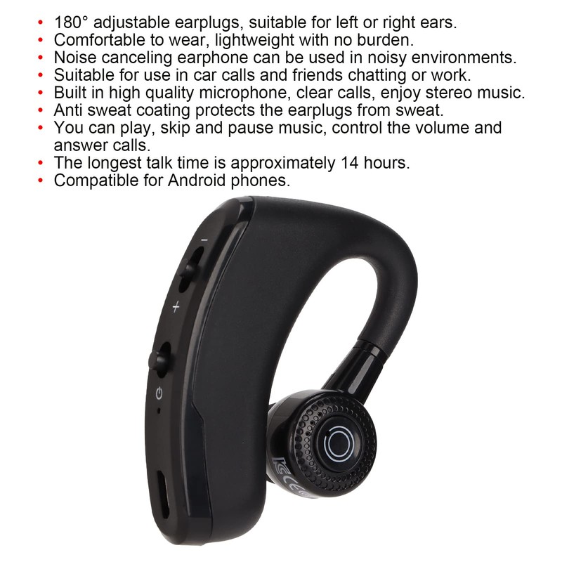 Auriculares Bluetooth de una Sola Oreja, Elegantes Auriculares Deportivos V9