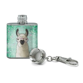 Hip Llama with Glasses Stainless Steel 1oz Mini Flask Key Chain