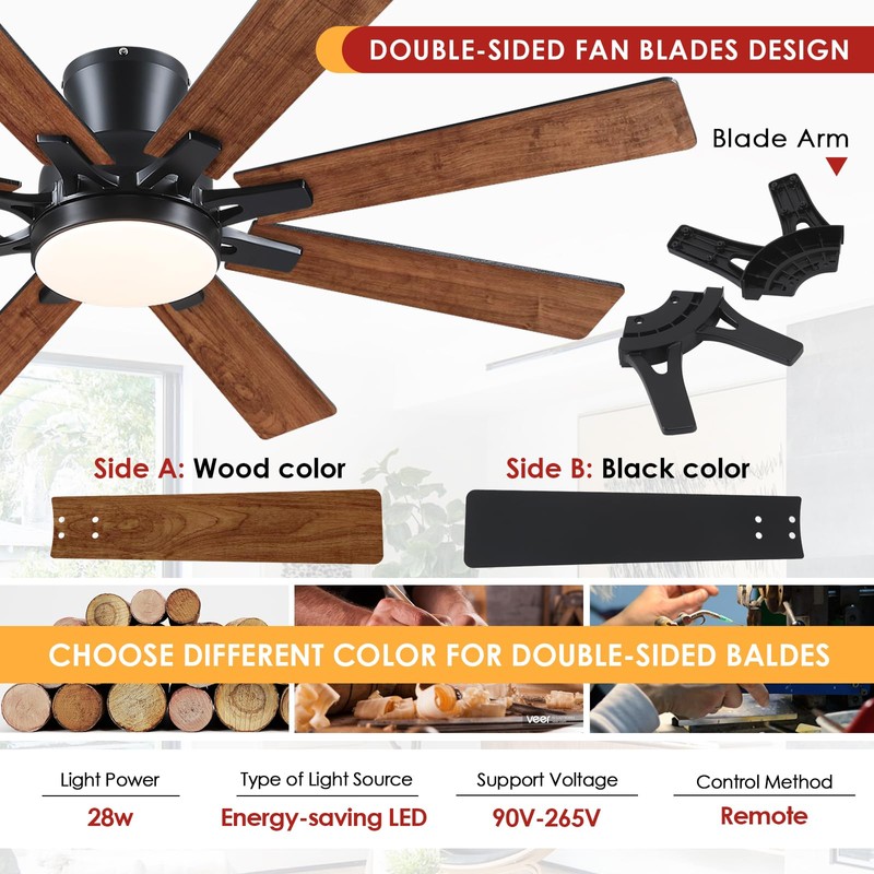 Mpayel Ceiling Fans with Lights, 52 Inch Low Profile Flush