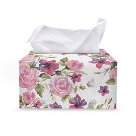 ZDCUSTOM Pink Rose Tissue Box Cover Rectangle Stylish Tissue Box Holder with Bottom Belt Napkin Paper Holder for Home, Office, Car Decor