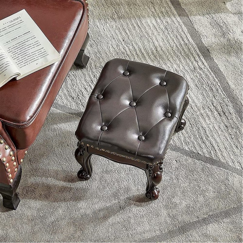 ZIRKOOON Small Foot Stool Square Leather Ottoman Foot Rest Cushion