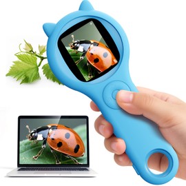 Outdoor Exploration Microscope for Kids, 500X Portable Digital Microscope with 2" IPS Screen, Summer Camping Travel STEM Toy Age 5-12 (Blue)
