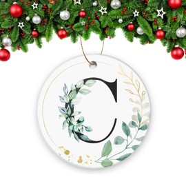 2023 Christmas Ornaments Ceramic Christmas Tree Decorations Durable Round Hanging Ornament 2.95in Alphabet Initial Letter Pendant - C
